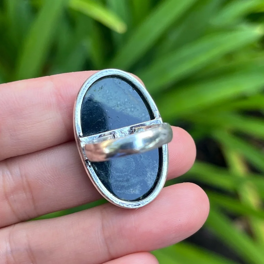 Size 6.75‎ 925 silver plated Kambaba jasper evil eye ring 0034